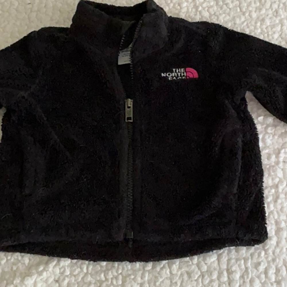 The North Face Black Fleece Jacket with Pink Logo